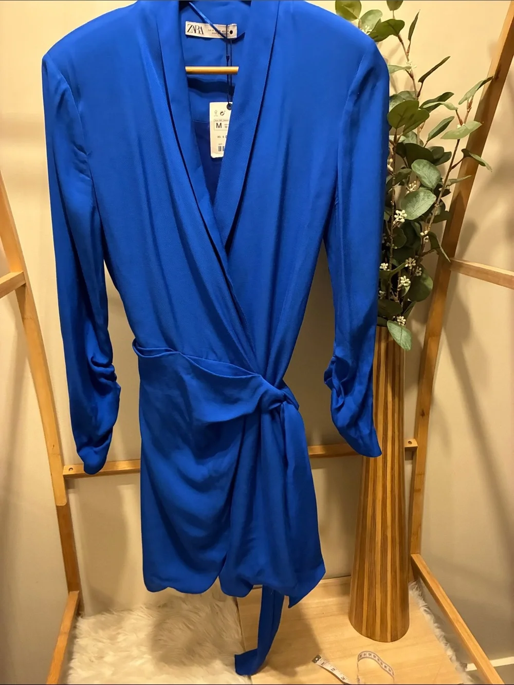 blue wrap dress zara LONG RUFFLED DRESS - Cobalt